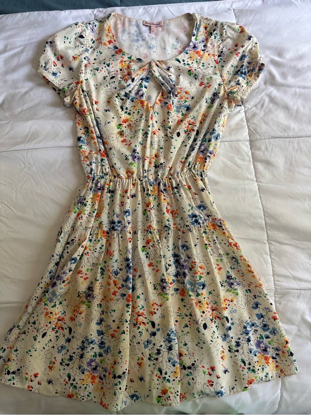 Juicy Couture 100% Silk Watercolor Floral Mini Dress